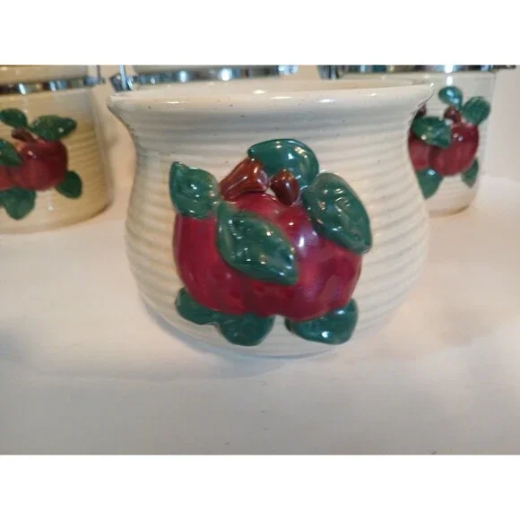 VTG-3 Cracker Barrel Country Apple Canister Set Metal Closure With Candel Holder